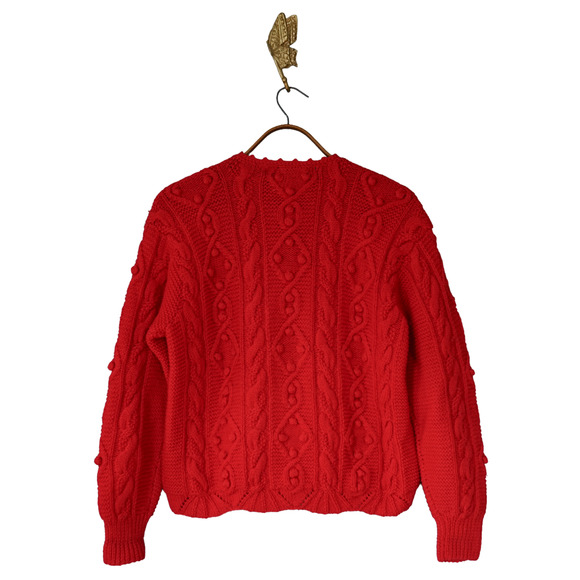 VTG Carroll Reed Women Wool Bobble Cable Chunky Knit Cardigan Sweater M Cottage - Picture 2 of 16